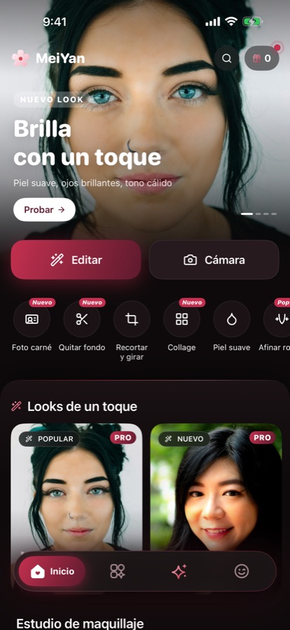 Pantalla de inicio de MeiYan