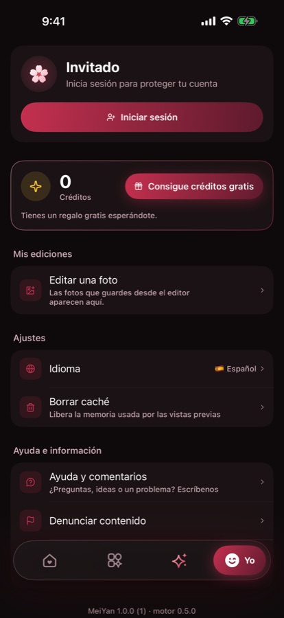 Yo: Tus ediciones, créditos y ajustes.